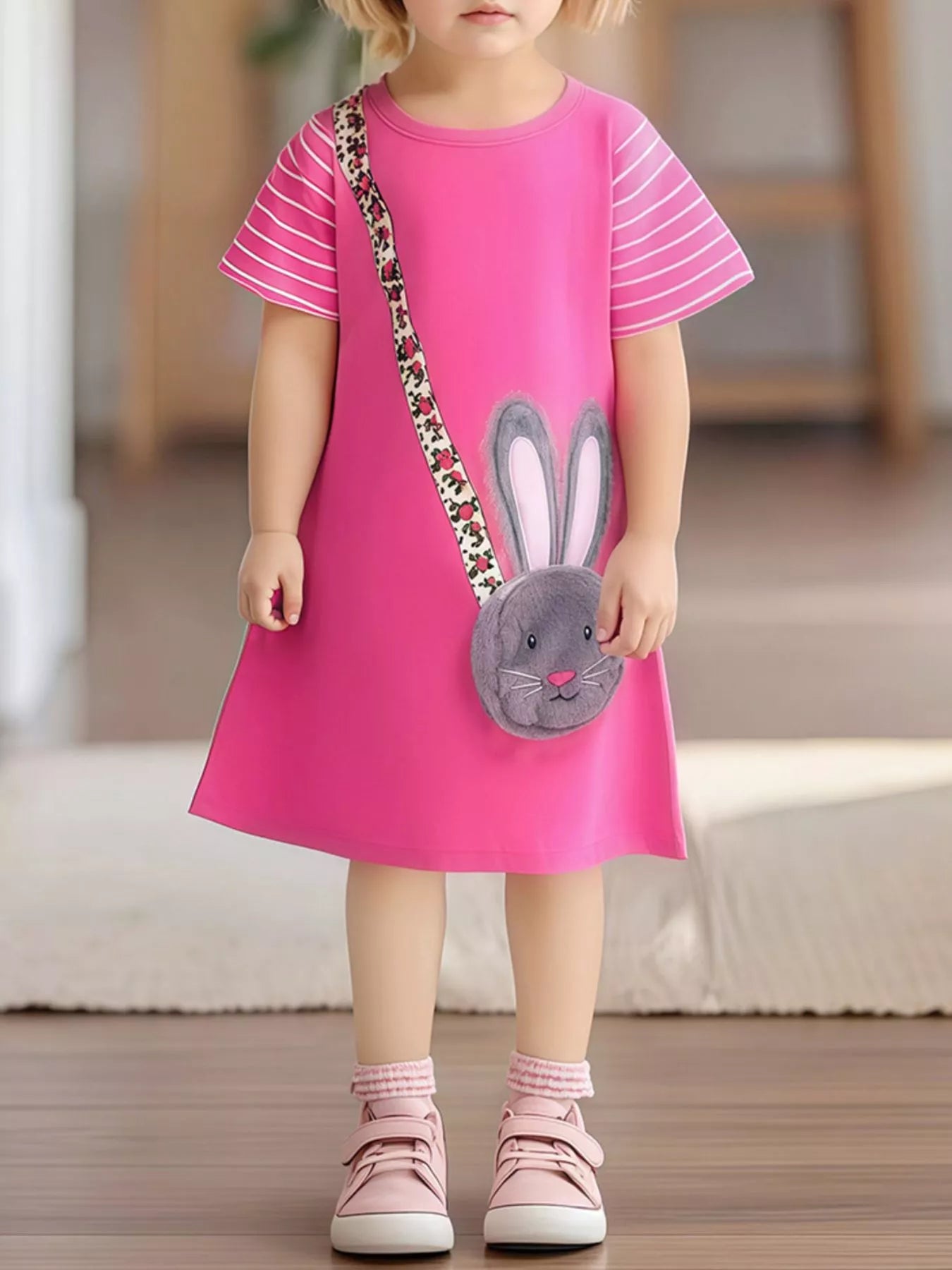 Children's Bunny Striped Short Sleeve Dress