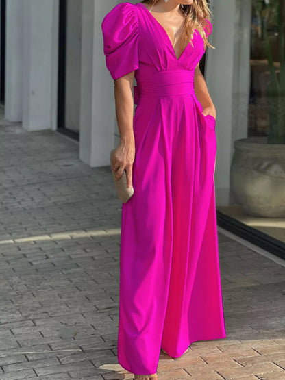 Puff Sleeve Wide Leg Jumpsuit