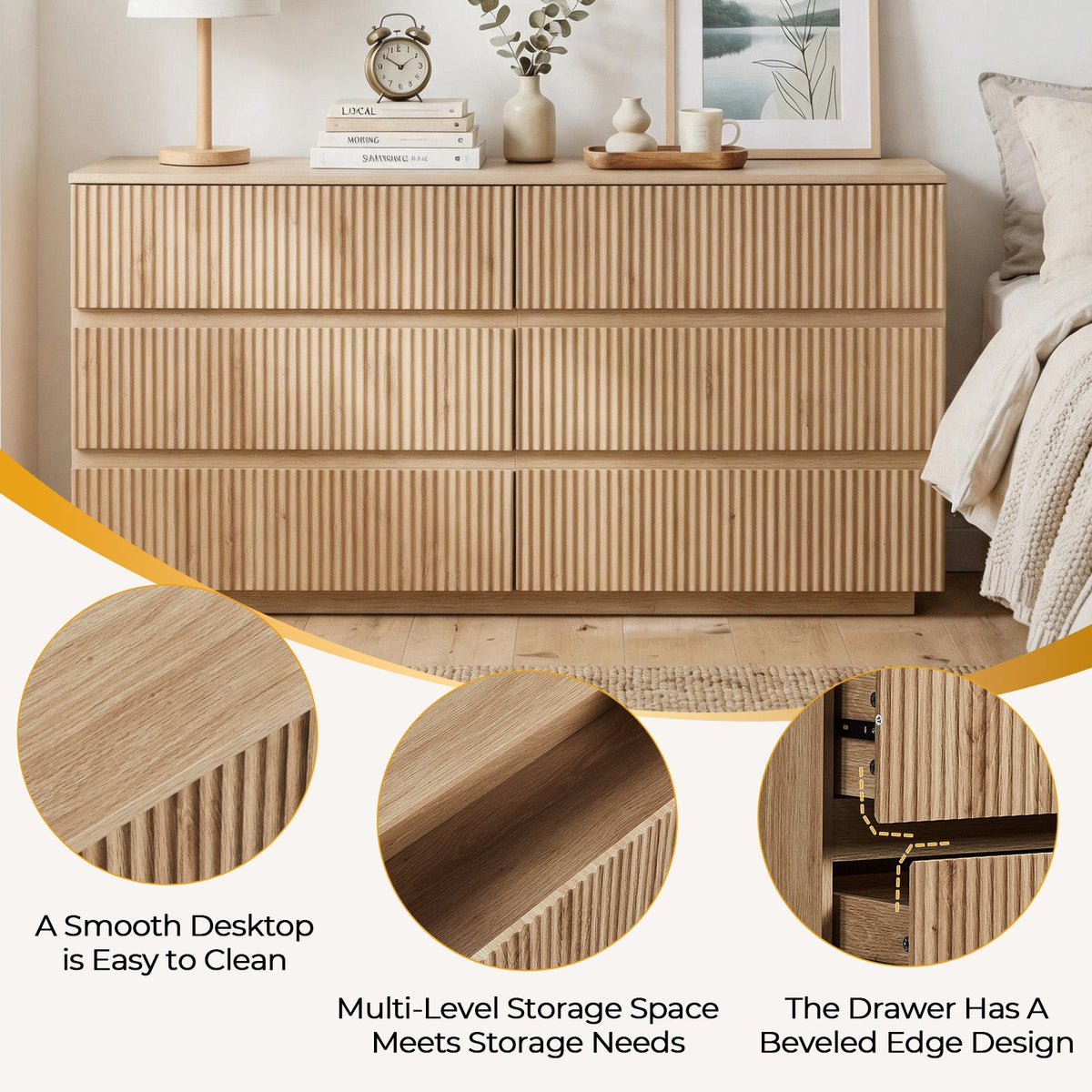 Handleless 6-Drawer Dresser with Grille