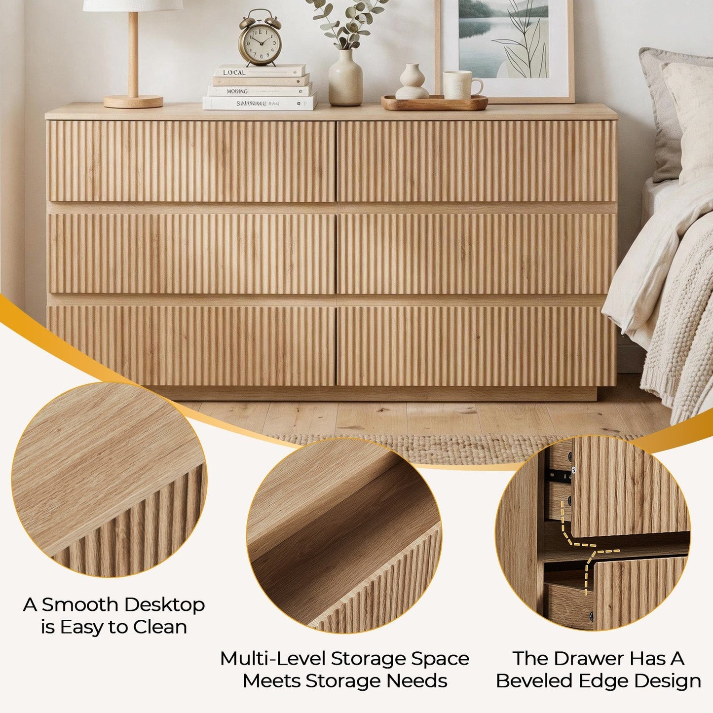 Handleless 6-Drawer Dresser with Grille