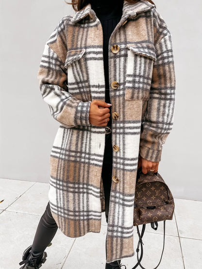 Longline Plaid Button Up Coat