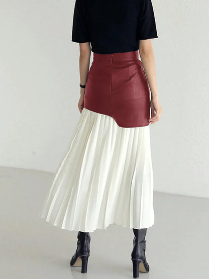 Patchwork Contrast Pleated Skirt