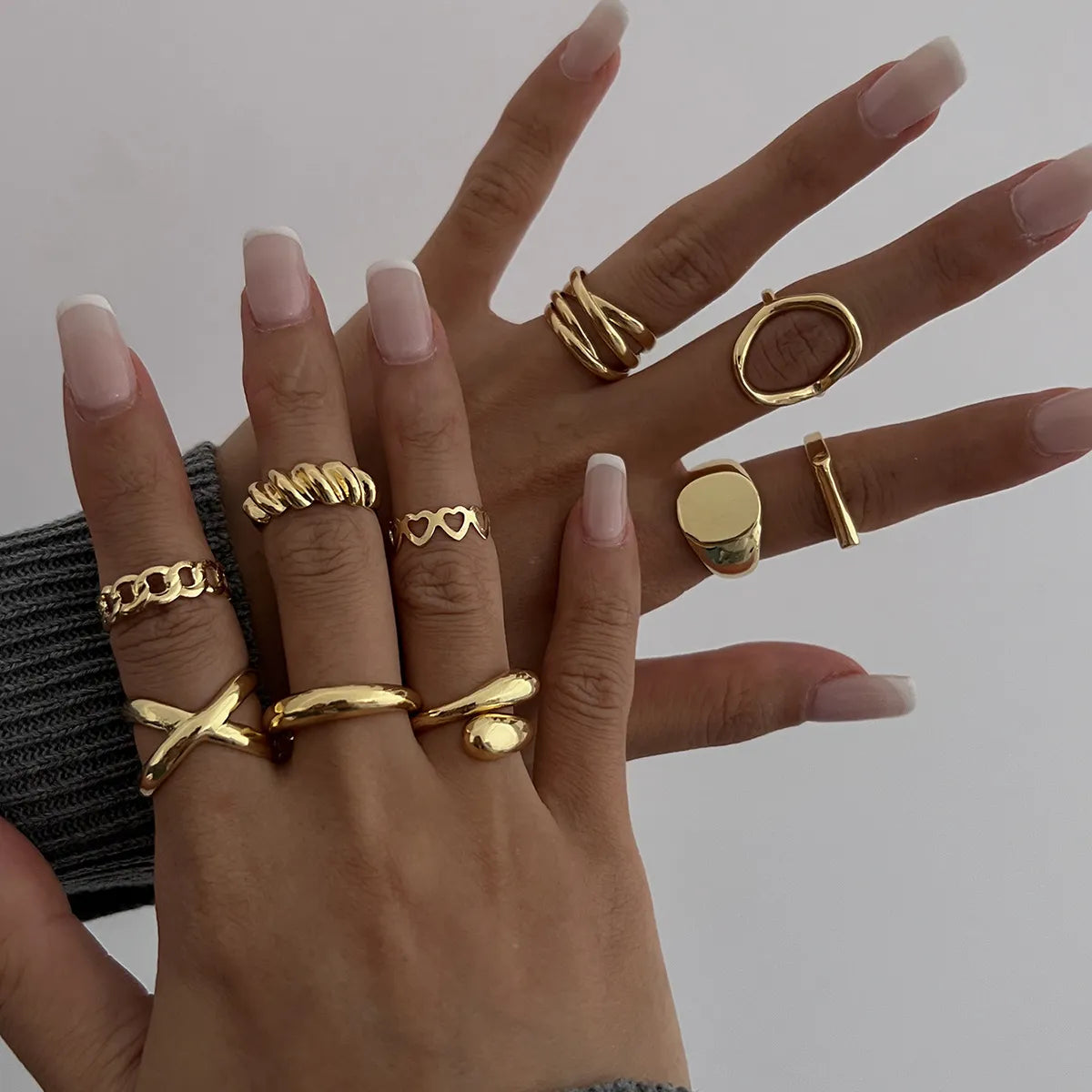 10-Piece Alloy Geometric Ring
