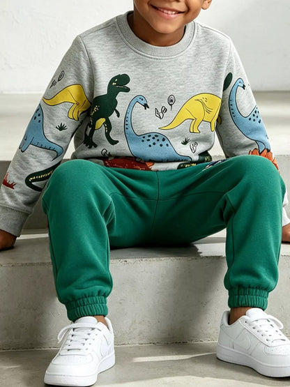 Kids' dinosaur print sweatshirt set, view 2