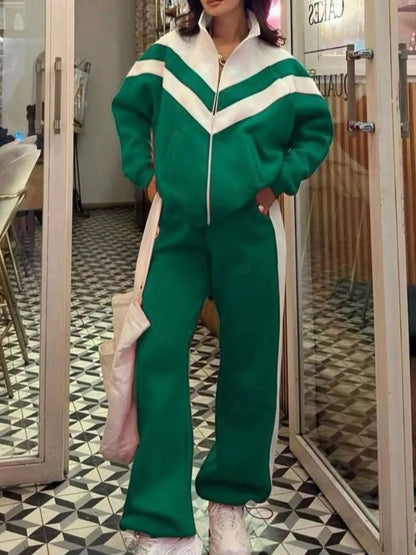 Color Block Zip-Up Outerwear and Pants Set