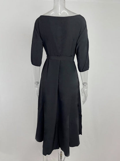 Boat Neck Tie Waist Midi Dress