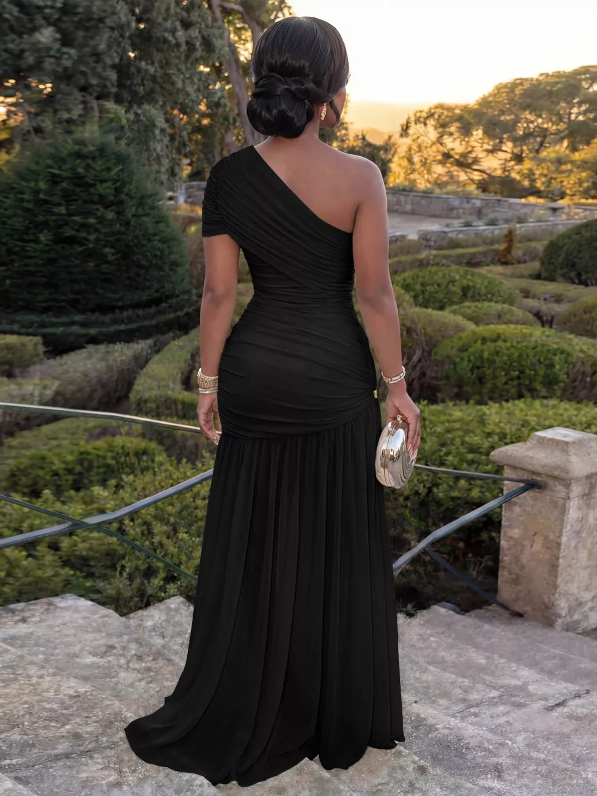 One-shoulder ruched maxi dress, view 2