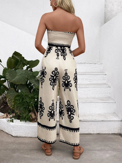 Off Shoulder Printed Wide Leg Jumpsuit