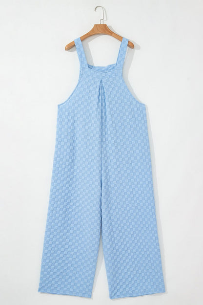 Checkered Wide Leg Pocketed Overalls