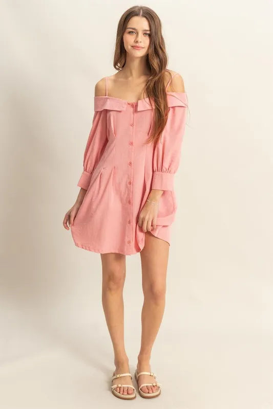 Button Down Spaghetti Mini Dress - MONLANE