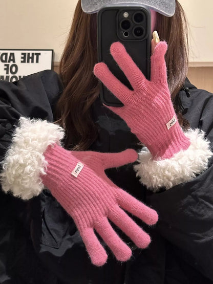 Fuzzy Cuff Knitted Gloves