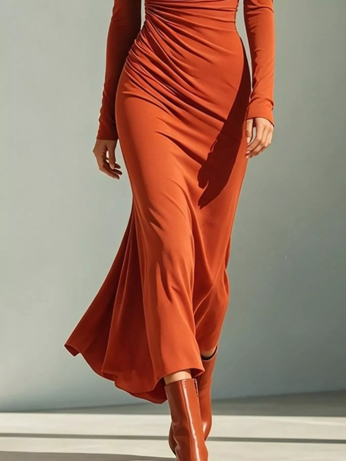 Asymmetrical Neck Ruched Dress