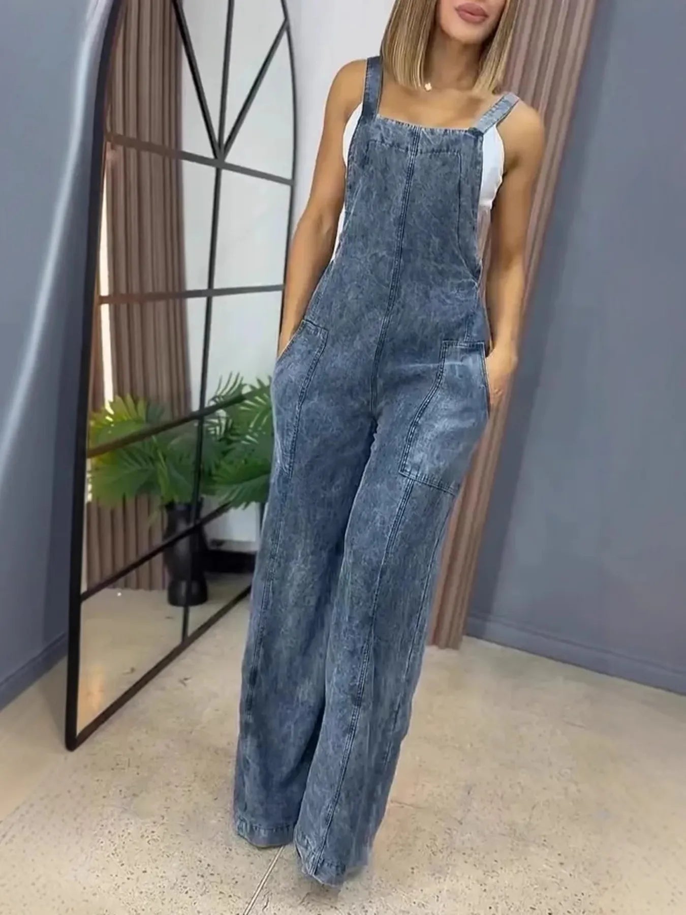 Full Size Wide Leg Denim Overalls