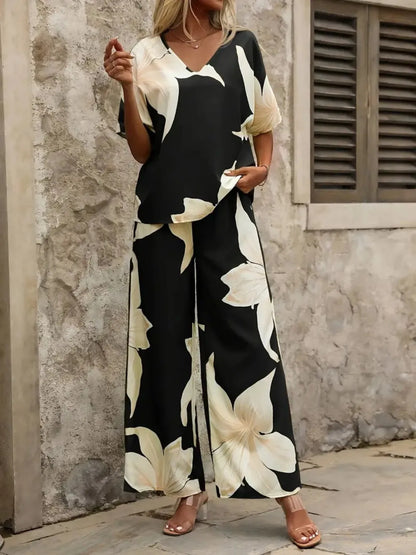Printed Classy Wide Leg Pants Set