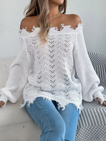 Distressed Off-Shoulder Sweater