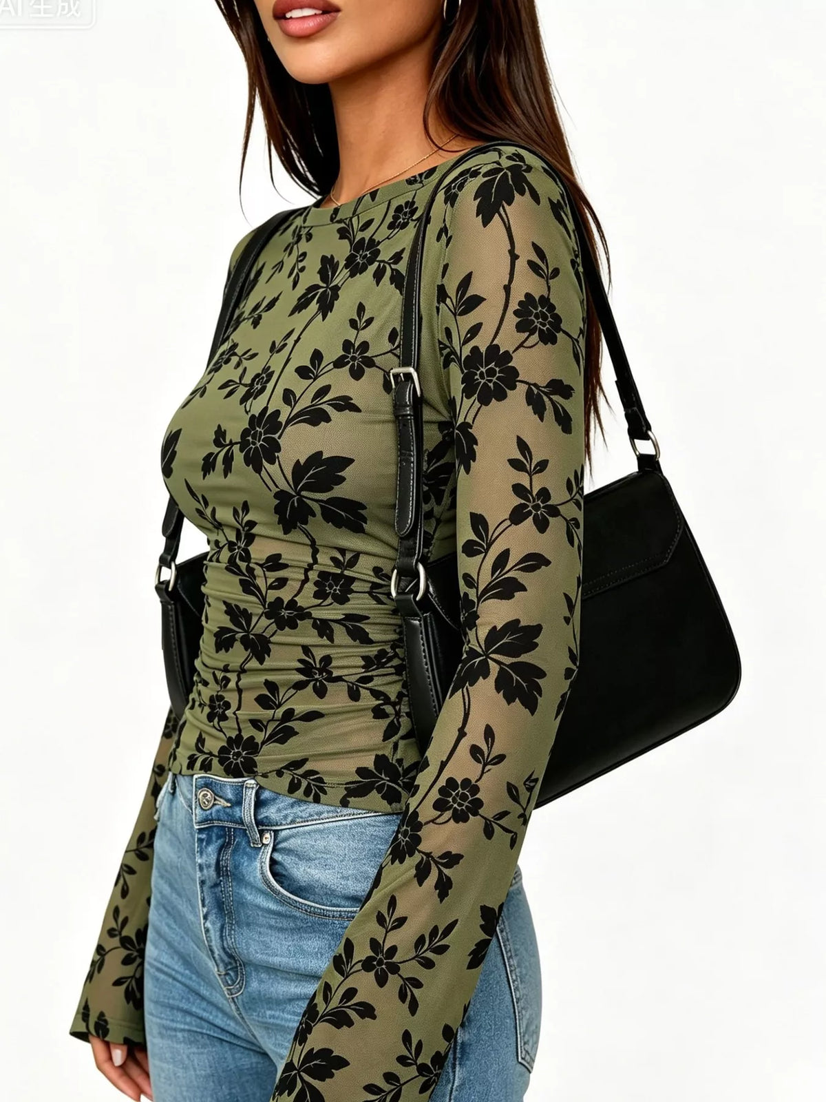 Slim Fit Floral Print Long Sleeve Top