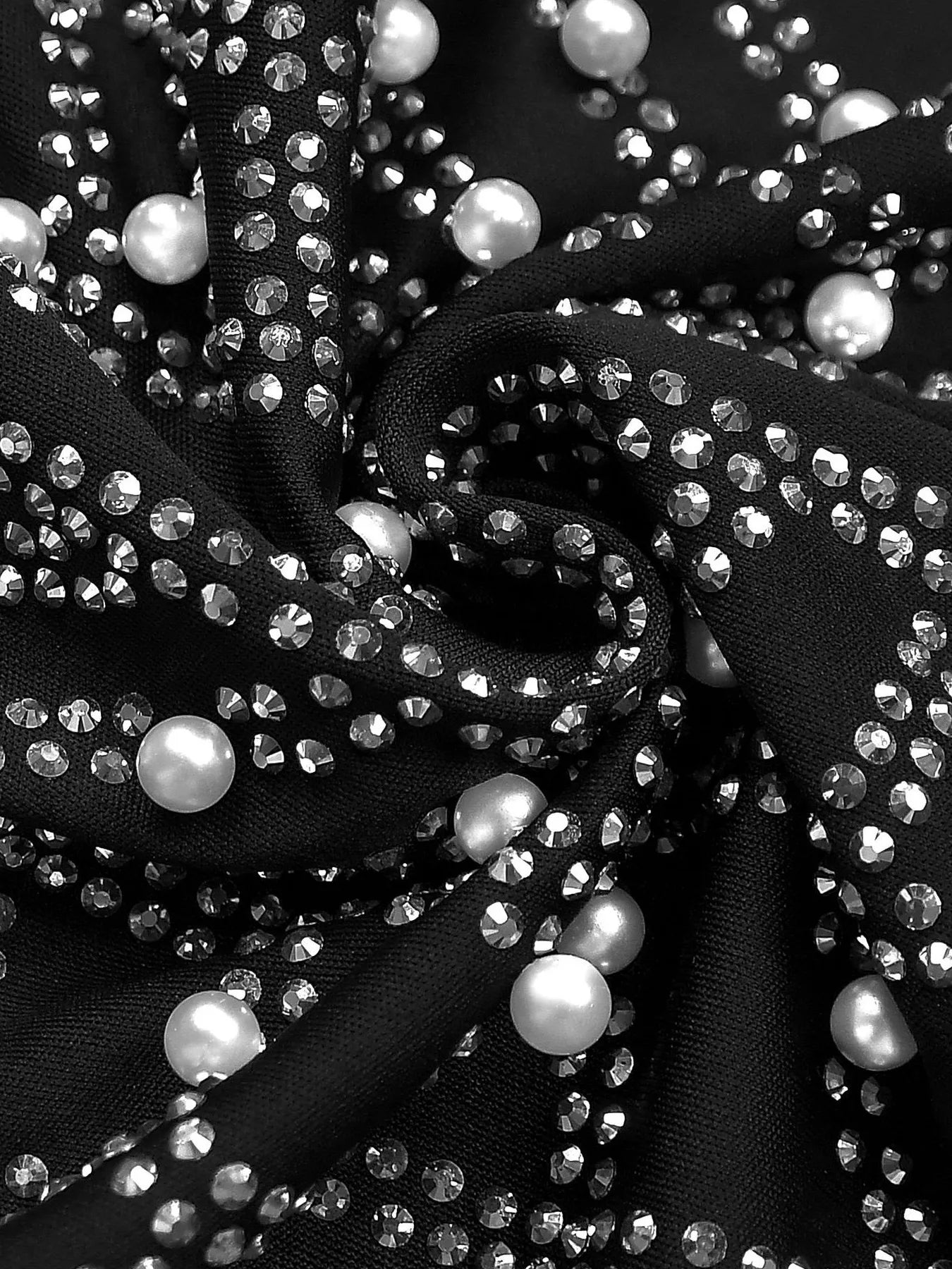 Rhinestone Pearl Detail One-Shoulder Mermaid Maxi Dress