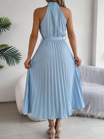 Tie Waist Pleated Dress