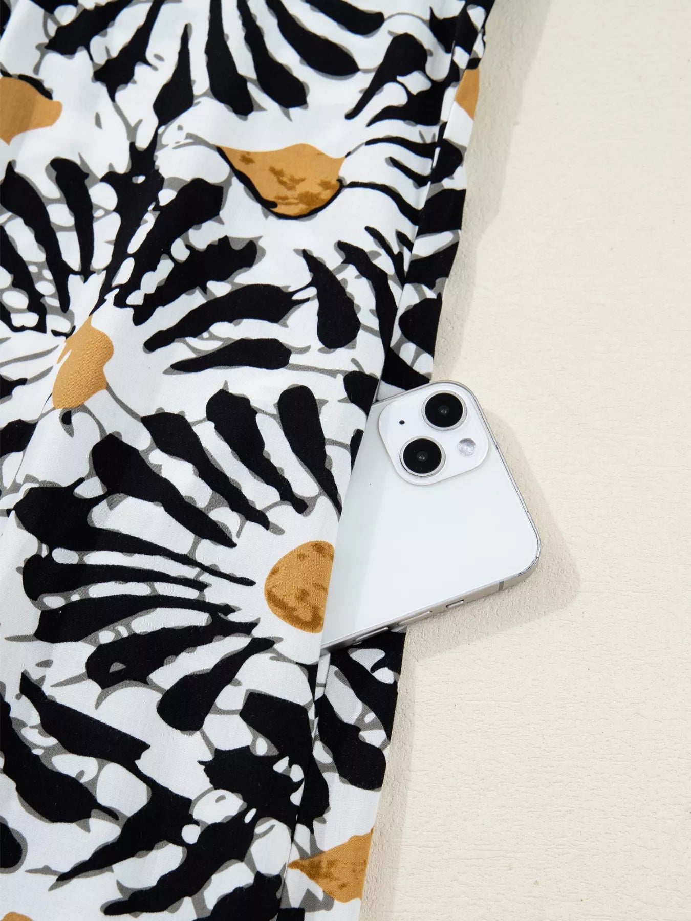 Abstract Floral Print Split Notched Dress