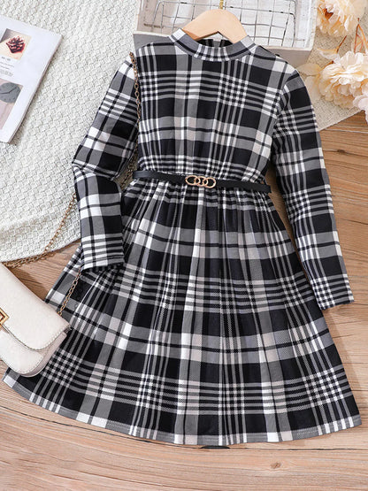 Children's Plaid Print Long Sleeve Dress