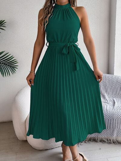 Tie Waist Pleated Dress