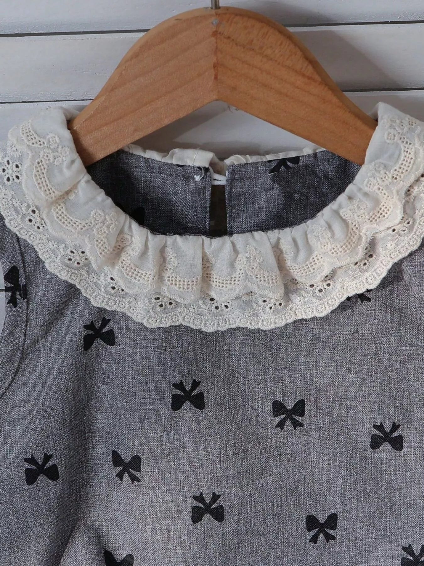 Children's Bow Print Lace Trimmed Top and Skirt Set