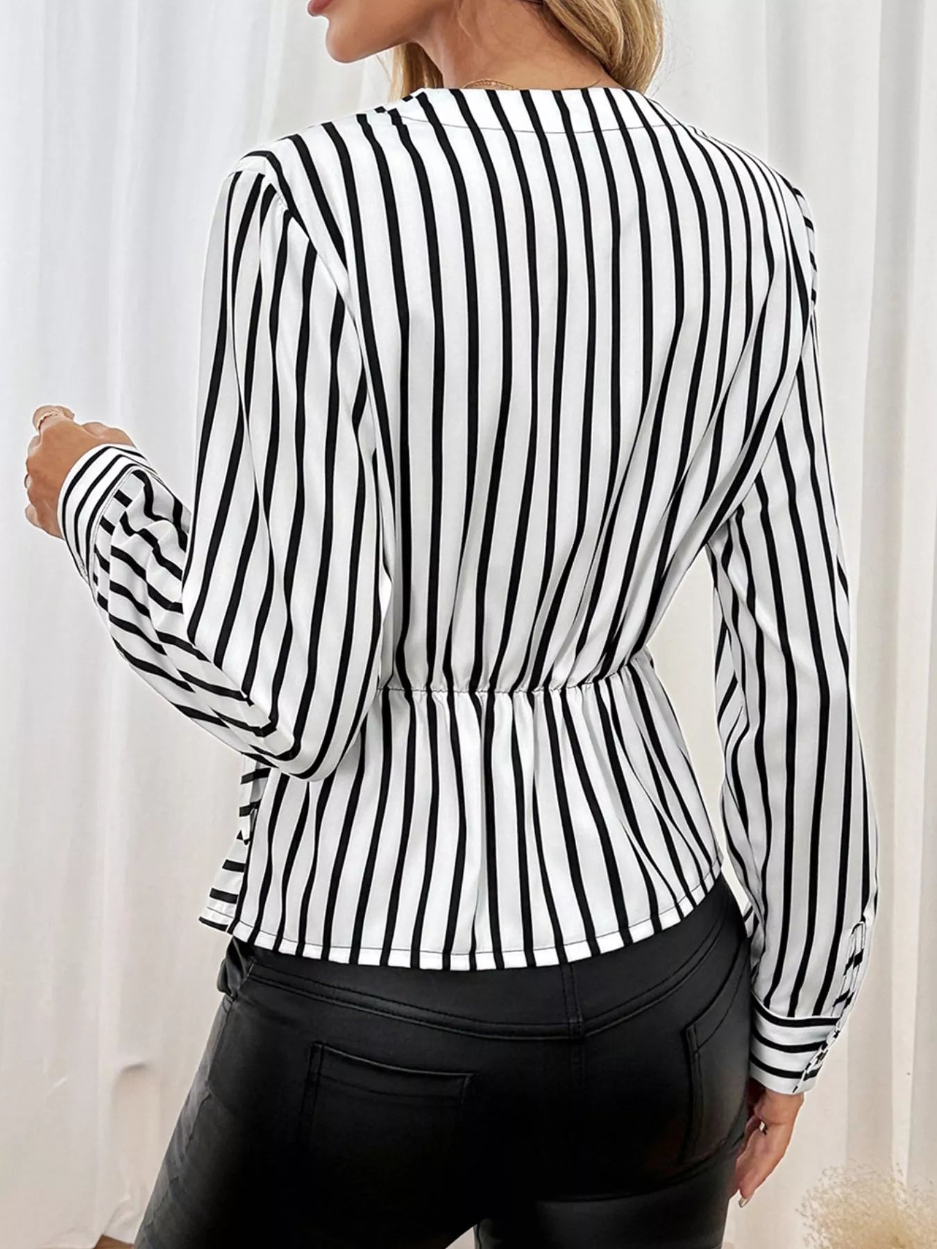 Striped Color Block Surplice Shirt