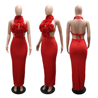 Flower Accent Evening Dress