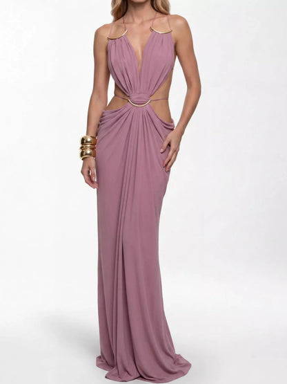 Backless plunge maxi dress, view 12