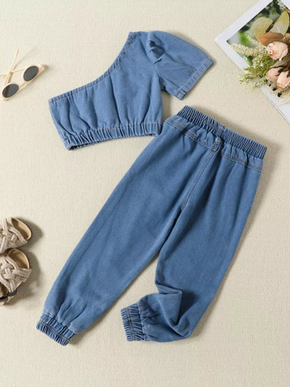 Children's One Shoulder Top and Distressed Jeans Set