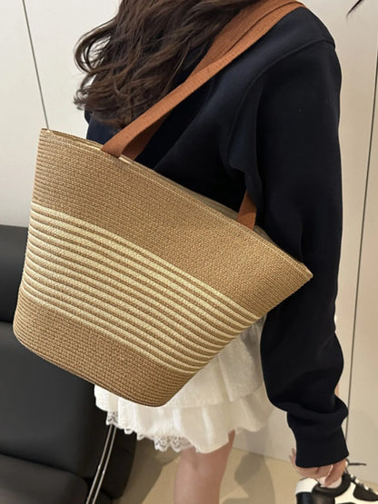 Striped Woven Tote Bag
