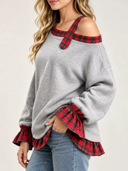 Curvy women's plaid pullover, view 6
