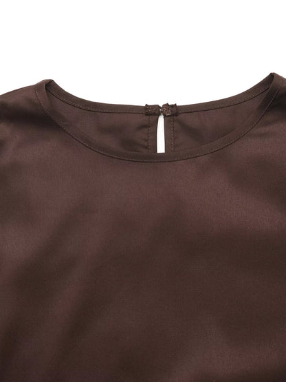 Plus size lace-trim satin blouse, view 7