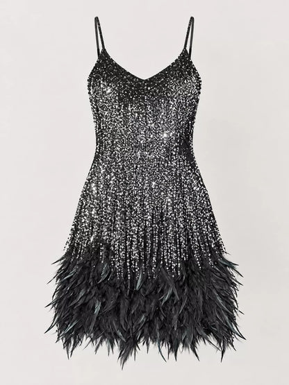 Feather fringe sequin dress, view 29
