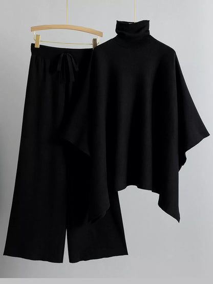 Turtleneck poncho sweater and pants set, view 9