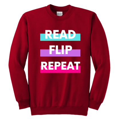 Read Flip Repeat Crewneck Sweatshirt Kids & Youth - MONLANE