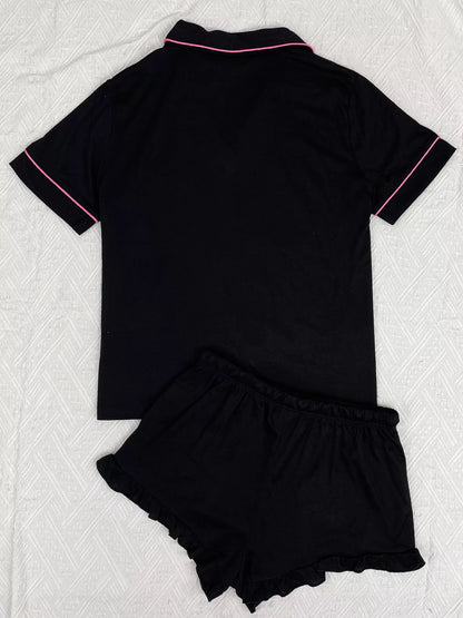Piped shirt and ruffle shorts set, view 3