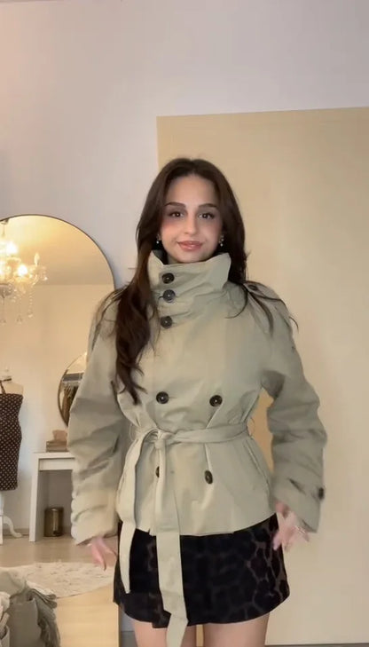 Women's Cropped Double-Breasted Trench Jacket