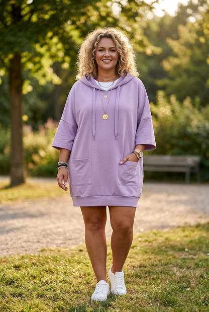 Drawstring hoodie dress in Purple, view 4