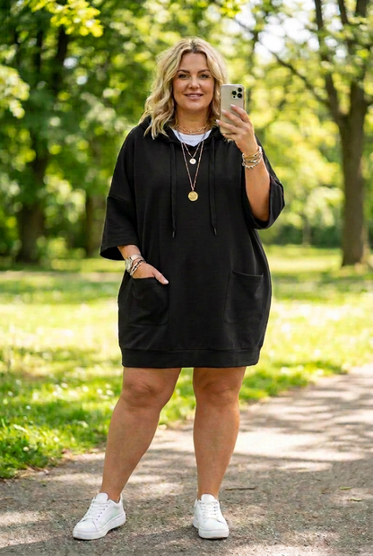 Stretchy Drawstring Hoodie Dress with Pockets, S to XXL