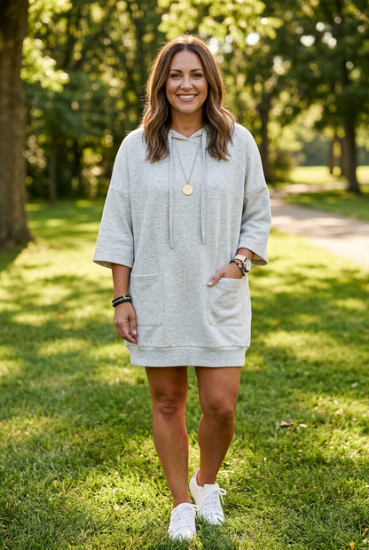Drawstring hoodie dress in Gray, view 3