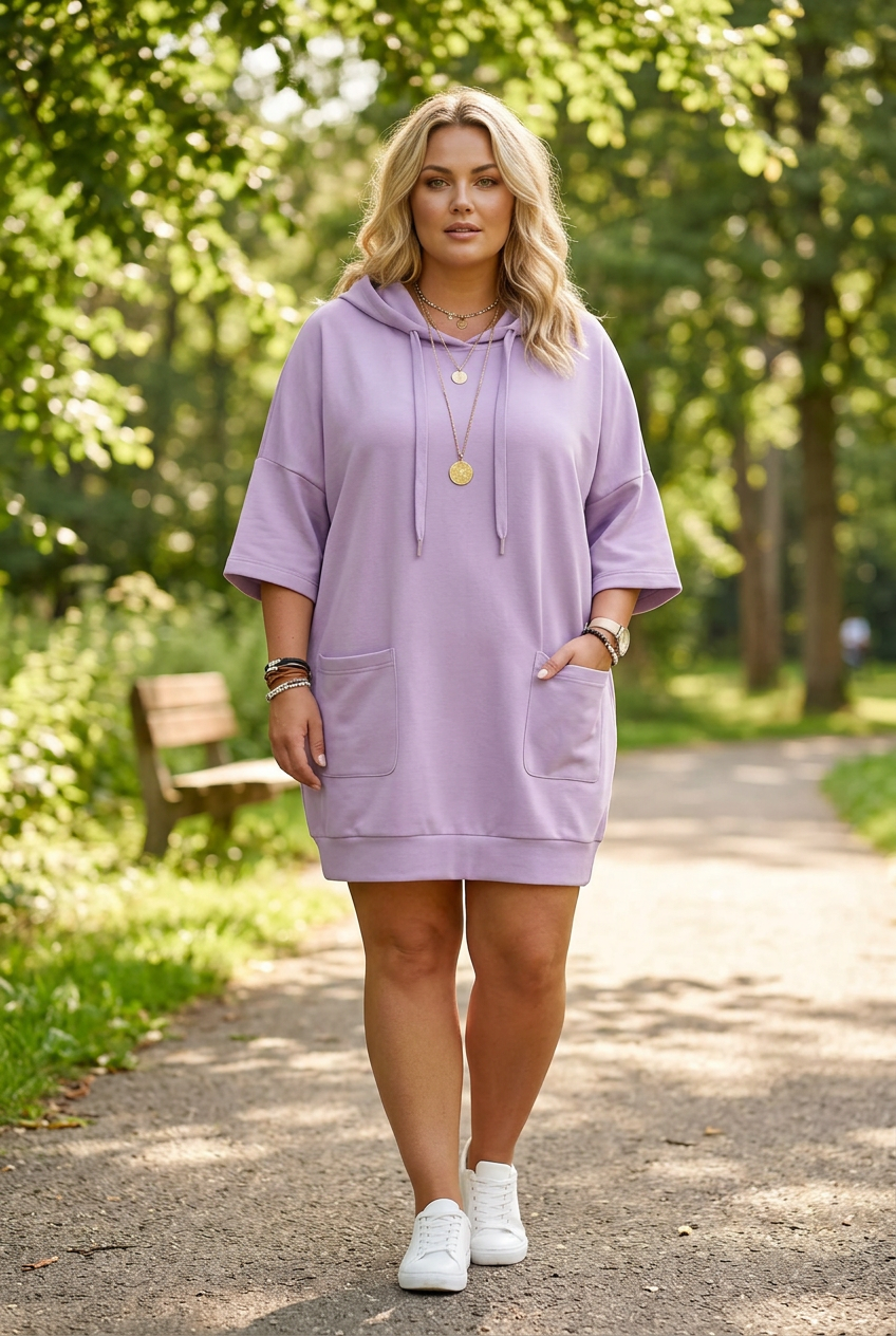 Drawstring hoodie dress in Purple, view 5