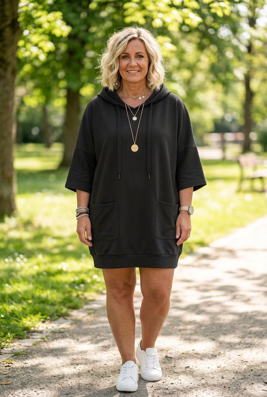 Stretchy Drawstring Hoodie Dress with Pockets, S to XXL