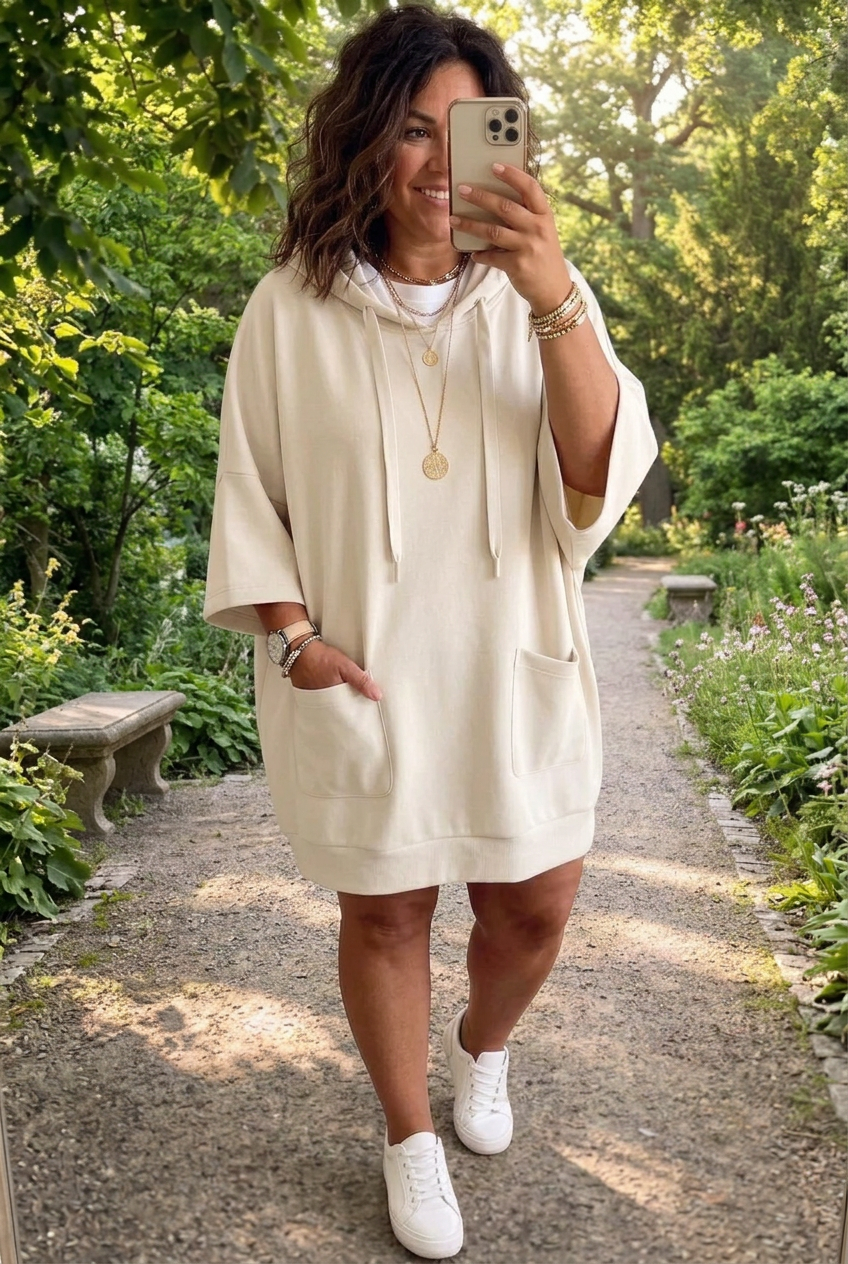 Stretchy Drawstring Hoodie Dress with Pockets, S to XXL