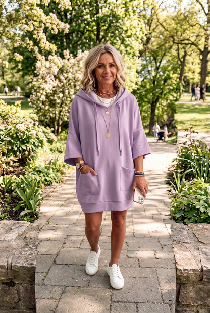Drawstring hoodie dress in Purple