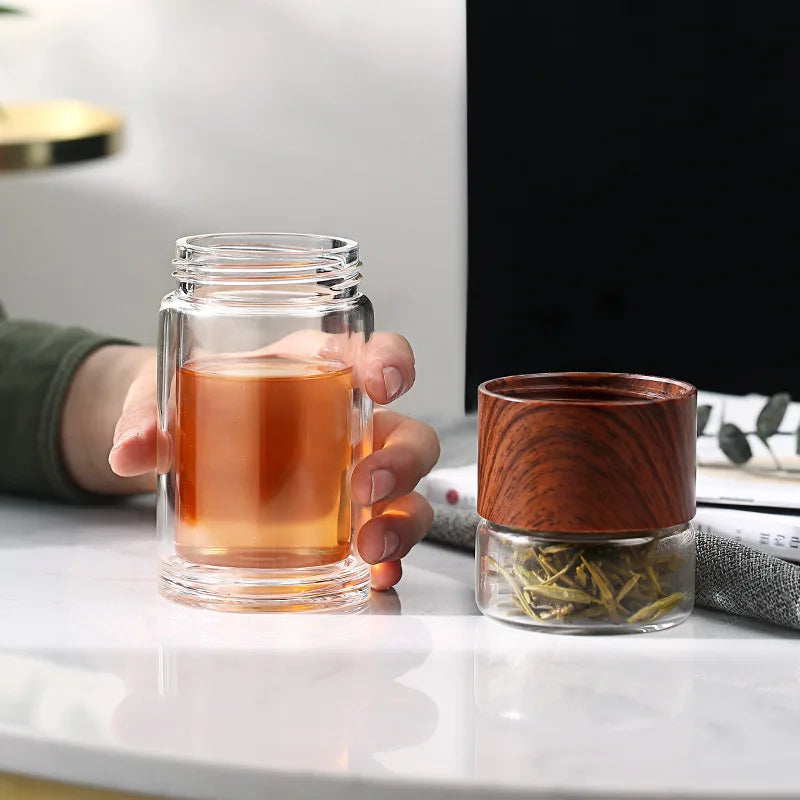 Portable Double Wall Glass Tea infuser Tumbler