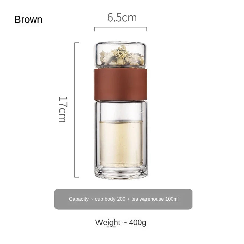 Portable Double Wall Glass Tea infuser Tumbler