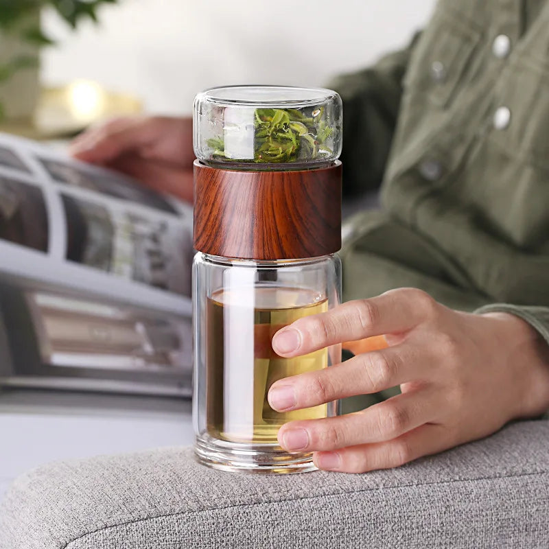 Portable Double Wall Glass Tea infuser Tumbler