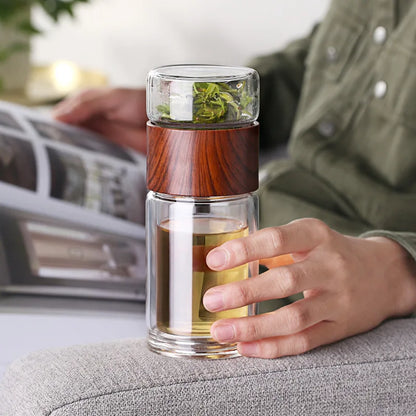 Portable Double Wall Glass Tea infuser Tumbler
