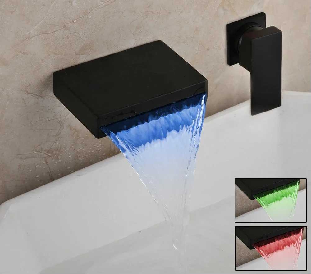 Spa-style LED waterfall tub filler with single handle